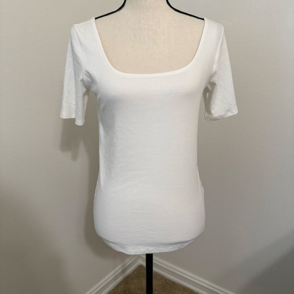 Melrose & Market White Scoop Square Neck Short Sleeve Tee Shirt Womens Medium